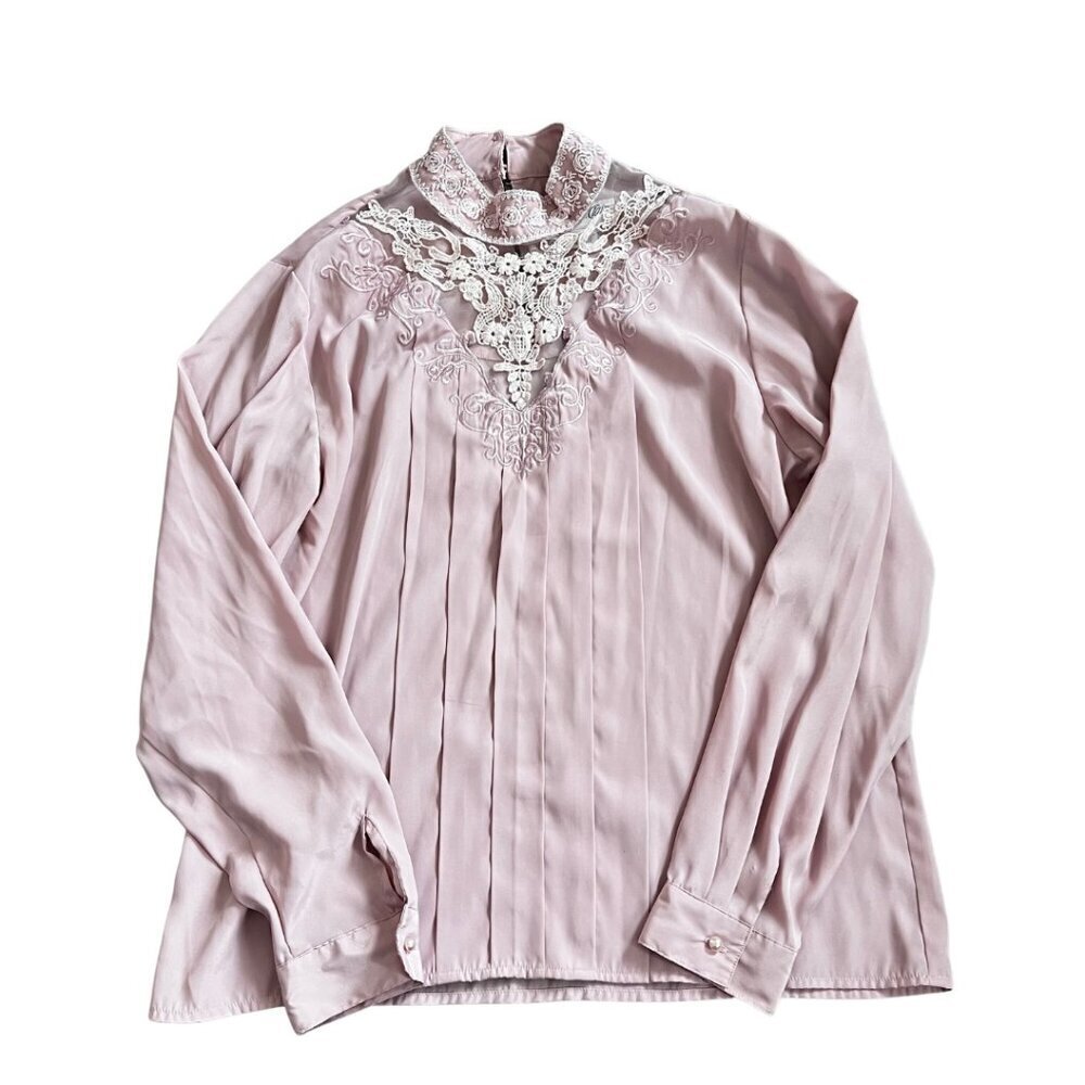 Vintage Cottagecore Peasant Long Sleeve Top - Baby Pink Women's Size L